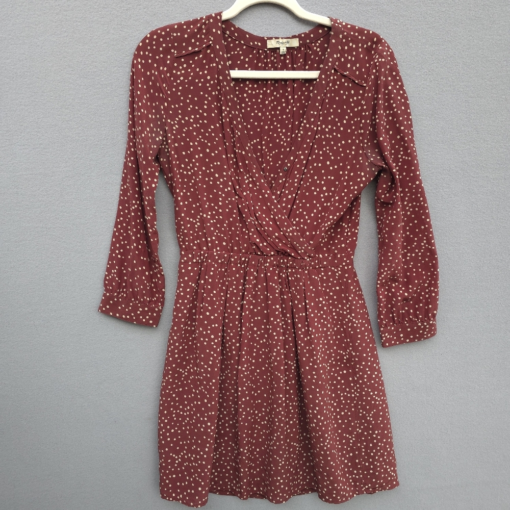 Madewell Women's 100% Silk Brown Polka Dot Dress Size 0